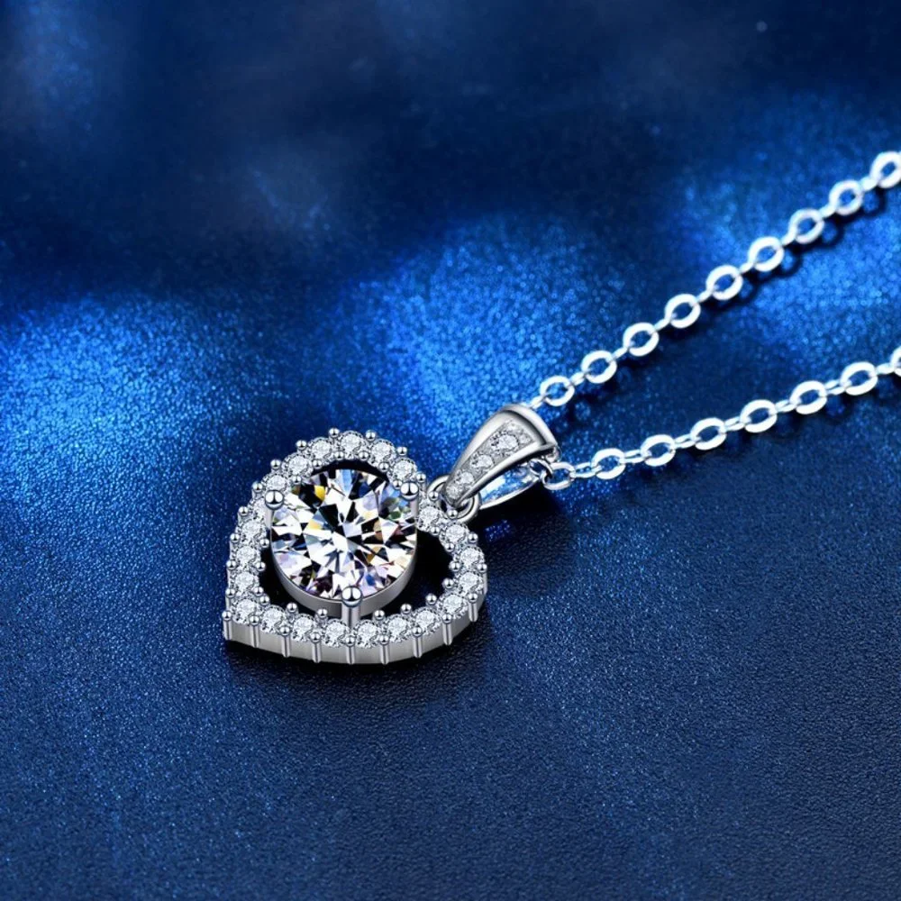 Certified 1ct. t.w. Moissanite Diamond Heart Halo Pendant Necklace NEW